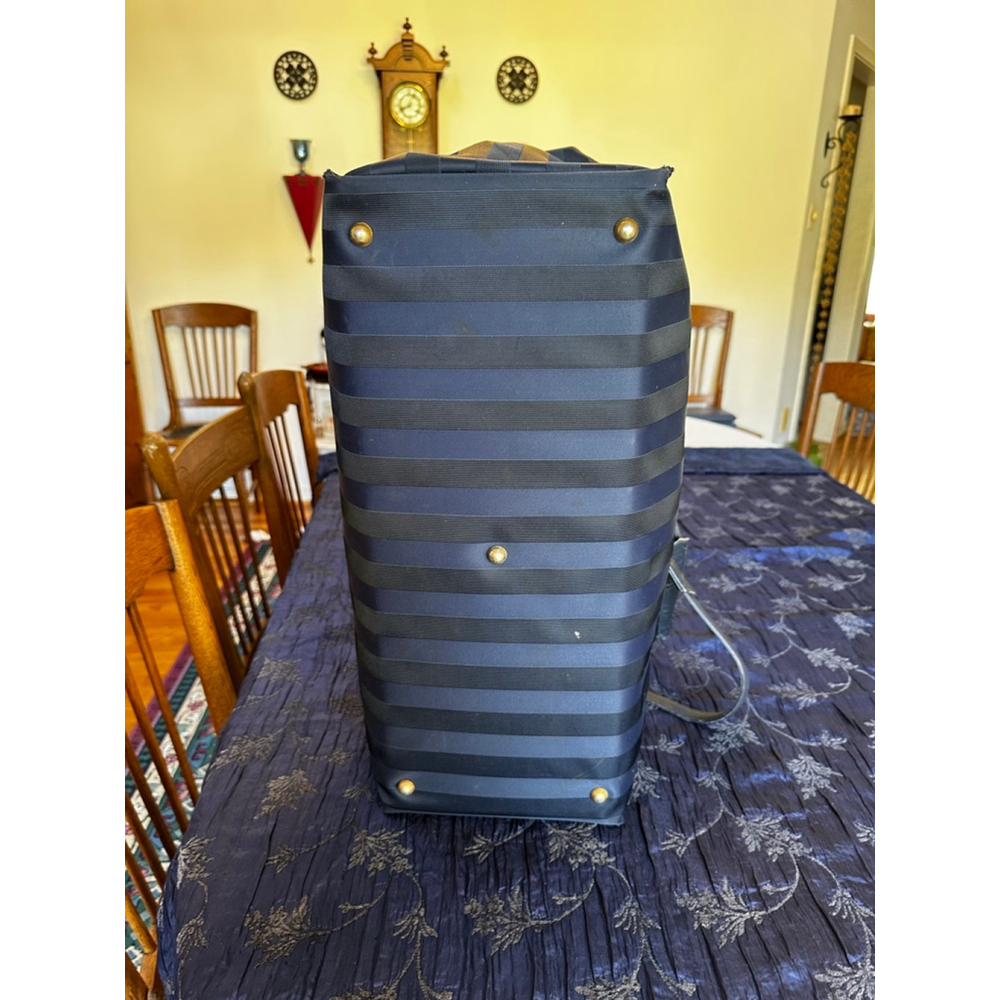 Valentino Garavani Leather & Nylon Navy Striped Travel Bag - Picture 8 of 16